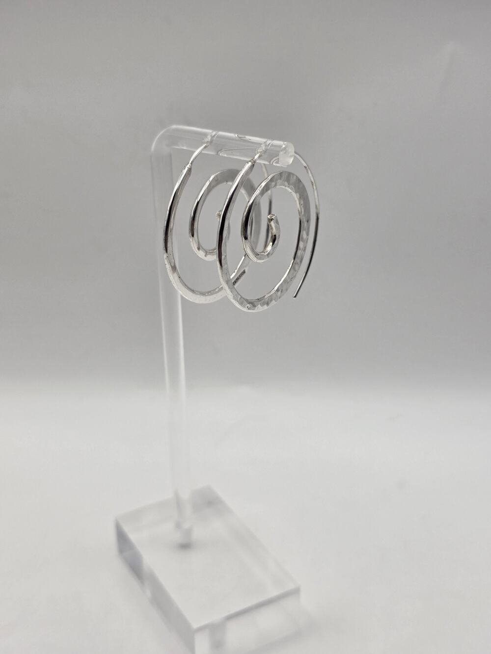 STERLING SILVER 925 ATI MEXICO Hammered Spiral Double Circle Hoops 1.5 " 7.57g